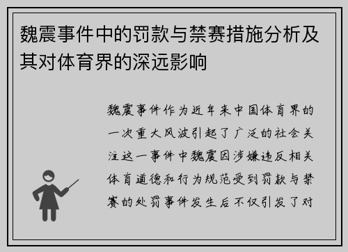 魏震事件中的罚款与禁赛措施分析及其对体育界的深远影响